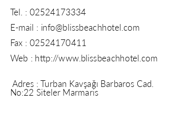 Bliss Beach Hotel iletiim bilgileri